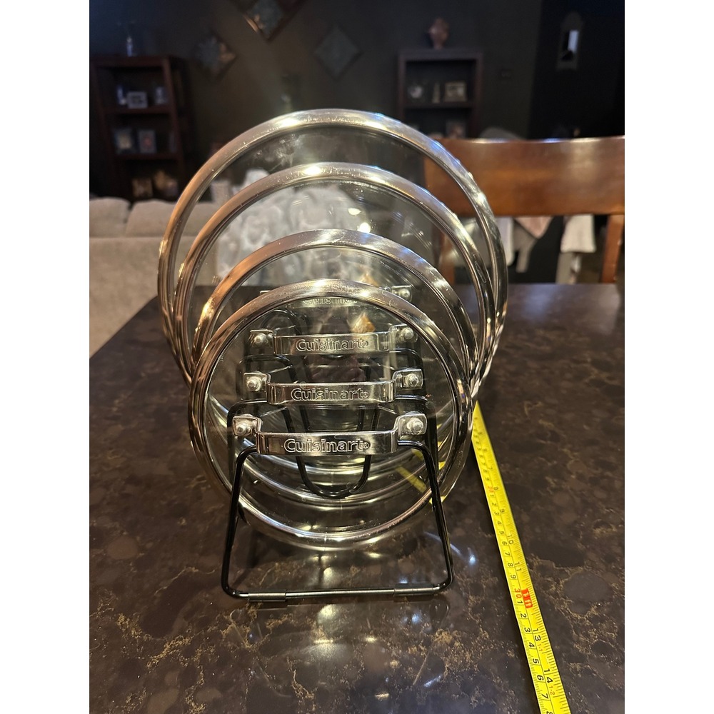 Cuisinart Tempered Glass Lids Set of 4 Replacement Covers Stainless Steel Rims